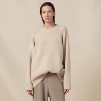 Pull en tricot pour femme en soie de mûrier non teinte et cachemire brossé, col rond, manches longues