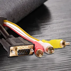Konverter Kabel <span class=keywords><strong>VGA</strong></span> 1.5M ke 3RCA Berlapis Emas dengan Pelindung untuk TV, Komputer, Tablet, Perpanjang Video & Audio Komposit AV - Product Image 2