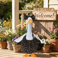 Adorable Statue de Dame Oie de Porche Élégante de 23 pouces avec Robe Imprimé Léopard, Costume Léopard, Bandeau à Nœud et Collier de Perles