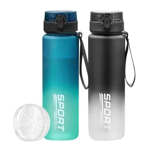 Botol air plastik olahraga Gym, botol air plastik gradien kustom motivasi dengan penanda waktu