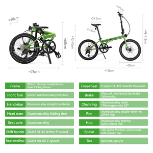 Bicicleta Plegable ROCKBROS de 20 Pulgadas para Adultos, para Desplazamientos Urbanos, 9 Velocidades, Frenos de Disco, Unisex - Product Image 4