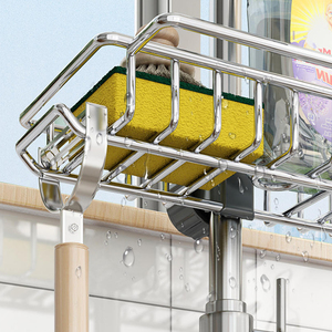 Support de cuisine suspendu à 2 niveaux sans perçage, nouveau porte-éponge et porte-serviette pour évier, support de <span class=keywords><strong>robinet</strong></span> en acier inoxydable - Product Image 4