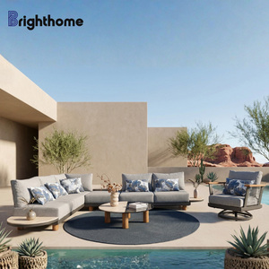 Luxury Aluminum Hotel Outdoor Furniture Patio <b>Set</b> Garden Corner Modular Sectional Resort <b>Sofas</b> with Teak Arm Bp-8663 Waterproof - Product Image 1