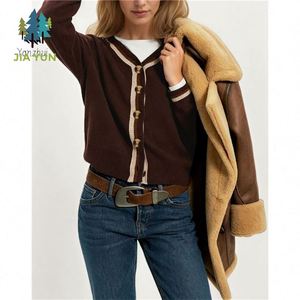 Cardigã Feminino de Tricô com Bloco de Cores e Decote em V, Jaqueta de Suéter de Tricô Casual de Manga Longa para Outono/Inverno - Product Image 3