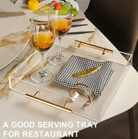 Plateau en acrylique transparent festonné de nouvelle conception avec poignées en or plateau de rangement en plastique de table tapis magnétique pour la protection contre les déversements