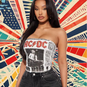 Peeqi FC1399 2025 New Fashion Strapless Women's Top Wholesale Sleeveless Corset with Rhinestones Letter Prints Stylish Short Top - Product Image 2