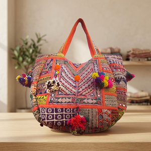 Bolso Tote de PVC con Borlas y Bordado Bohemio Banjara Vintage Indio para Mujer, Venta al Por Mayor - Product Image 1