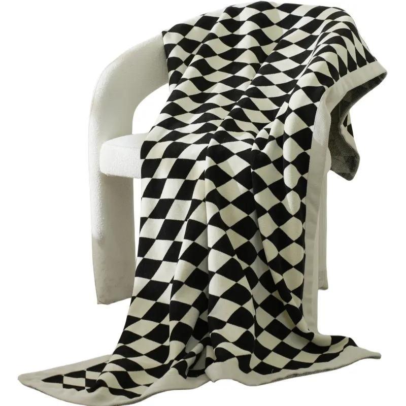 Màu đen và trắng checkerboard dệt kim đảo ngược ném Chăn lưới Fluffy sợi nhỏ dệt kim massage bảng Bìa
