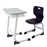Ensemble Chaise et Bureau Scolaire Minimaliste en Métal, Table d'Étude à Cadre Blanc avec Boîte à Livres, Siège Moulé Facile à Nettoyer à 1 Tiroir, Mobilier Enfant