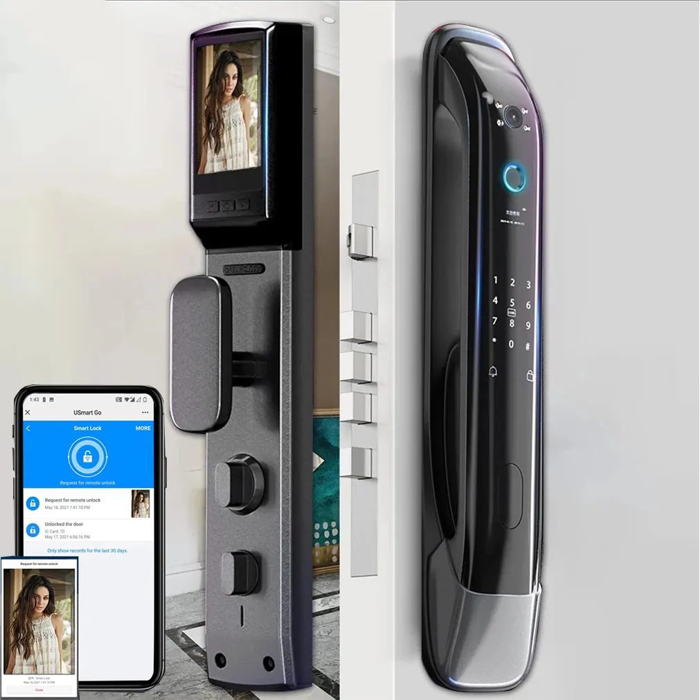 生体認証指紋セキュリティスマートドアロックパスワード電子ロックキーICカードロック解除APPカメラドアロック家庭用
