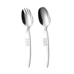 Juego de tenedor y cuchara para niños, popular, de acero inoxidable 316, con estampado de búho de dibujos animados, juego de cubiertos para ensalada para alimentación de madres y bebés. - Product Image 5