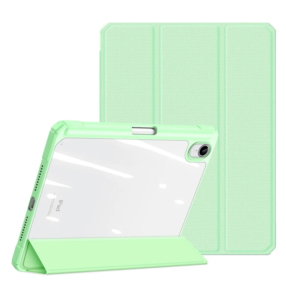 DUX Toby For iPad mini 6 Case 2021 Transparent Back Shell Tri-Fold Stand Auto Sleep Function Leather Case for iPad 6 7 8 9 Cover