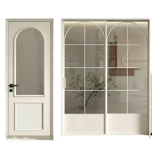 Porte coulissante manuelle rétro haut de gamme de style français, <span class=keywords><strong>cloison</strong></span> <span class=keywords><strong>en</strong></span> <span class=keywords><strong>verre</strong></span> à trois panneaux pour salon et cuisine, portes d'arche intérieures - Product Image 5