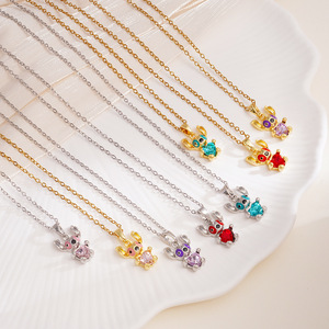 Collar con Colgante de Moda, Diseño de Dibujos Animados de Stitch, Cadena de Acero Inoxidable, Chapado en Oro de 18K, Zirconia, Unisex, Sin Decoloración, Sin Alergias - Product Image 3