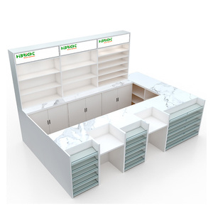 Stand d'exposition personnalisé pour centre commercial, comptoir de service en forme de U avec boîte lumineuse et armoires de rangement pour magasin de détail - Product Image 1