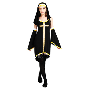 <span class=keywords><strong>Halloween</strong></span> soeur Cosplay fête Sexy nonne tenues noir nonne Costume adulte femmes jeu de rôle robe avec croix - Product Image 1