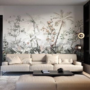 <span class=keywords><strong>Papel</strong></span> Tapiz Mural de <span class=keywords><strong>Flores</strong></span> <span class=keywords><strong>y</strong></span> Aves Pintadas a Mano Estilo Americano para Sala de Estar, Sofá, Fondo de Hotel, Plantas Tropicales - Product Image 1