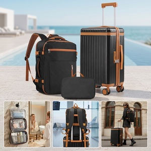 Set di <span class=keywords><strong>Valigie</strong></span> Nere in 3 Pezzi con Ruote Silenziose da 20 Pollici, Serratura TSA e Borsa per Toilette, Disponibile in Magazzino Estero RTS - Product Image 3
