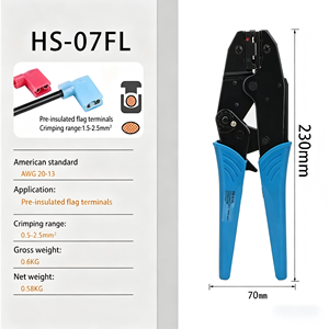Pince à sertir isolée à cliquet de type drapeau HS-07FL pour fils industriels, entrée frontale, en acier à haute teneur en carbone, noire - Product Image 4