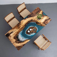 Table de salle à manger en résine époxy de style moderne en bois massif avec métal Design unique pour la maison ou l'hôtel Meubles de super qualité