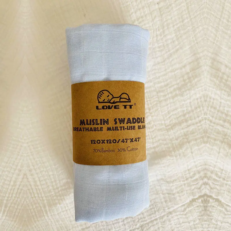 Coperta per neonato in cotone organico personalizzato in mussola di bambù tinta unita a doppio strato coperta per neonati Swaddle coperte per la ricezione del bambino