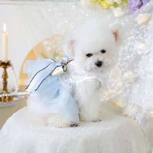 PETCIRCLE Vêtements pour animaux de compagnie Printemps/Été : Tenues pour chiens et chats en combinaison jupe et voile en gaze bleue et blanche - Product Image 4