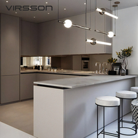 Meubles de cuisine modulaires modernes en mélamine en U, petits, avec plan de travail en marbre et panier de rangement, pour usage commercial
