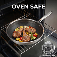 Wok en acier inoxydable hybride à 3 couches avec couvercle, antiadhésif, compatible induction, sans PFOA, pour toutes les plaques de cuisson