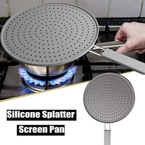 Écran anti-éclaboussures de cuisine en silicone avec poignée, résistant à la chaleur, protection contre les éclaboussures d'huile, couvercle de drainage, couvercle de poêle à frire - Product Image 3