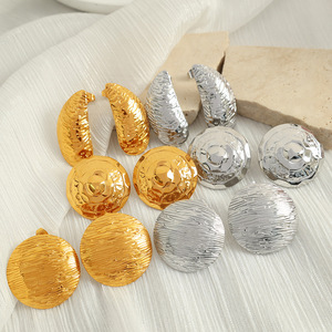 <b>Stud</b> Earrings 18k Gold Plated <b>Titanium</b> Steel Irregular Textured Teardrop Shape Unisex Fashion Jewelry - Product Image 1