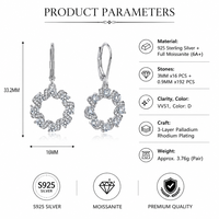 Boucles d'oreilles pendantes en moissanite, argent sterling 925, design couronne, 33 mm, couleur D VVS1, 3,76 g, bijoux pour femmes