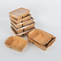 SenAng01 Boîte à emporter rectangulaire écologique jetable pour fruits, en papier kraft, pour déjeuner, bento, sushi, salade, avec 2 couches de laminage mat