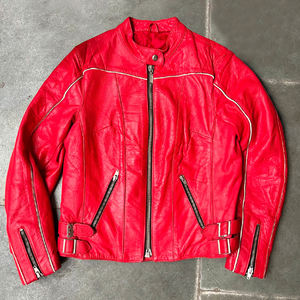 Jaket Balap Vintage Merah Berkualitas Tinggi Khusus Pria Kulit Asli dengan Patch Chenille Bordir Gaya Vintage Chaquetas - Product Image 1