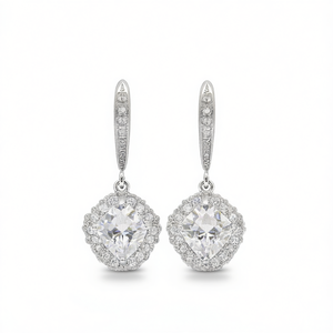 Boucles d'oreilles en or blanc E329, cristaux en strass sertis dans un cadre, bijoux de mariage classiques pour femmes - Product Image 1