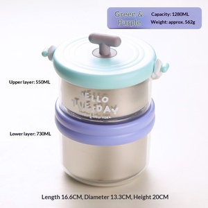 Boîte à lunch à double couche avec une valeur esthétique élevée, boîte à lunch en acier inoxydable 304 pour pique-nique avec poignée de transport - Product Image 2