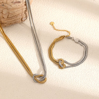 Ensemble collier et bracelet unisexe en acier inoxydable plaqué or 18 carats, design double couche, chaîne serpent, chaîne de clavicule
