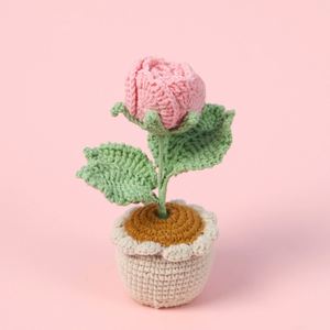Maceta de Flores de Rosa Tejida a Mano con Ganchillo, Decoración para el Tablero del Automóvil, para Navidad, Halloween, Graduación, Flor Artificial en Maceta - Product Image 3