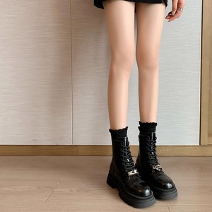 Women Lace Up Platform Boots Chunky Heel <b>Ankle</b> <b>Booties</b> with Metal Buckle Zipper Design Height Increasing Casual Fashion - Product Image 2