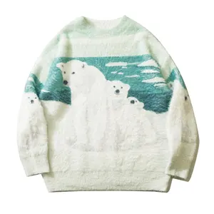 2023 Marten Hair Autumn/Winter Casual Long Sleeve Pullover Knitwear Men's Polar Bear Digital Print Craft Sweater Wool Material