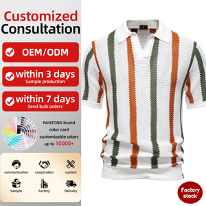 <span class=keywords><strong>Polo</strong></span> de punto para hombre, diseño de malla hueca con rayas, transpirable, manga corta, para verano, formal, con logo personalizado - Product Image 1