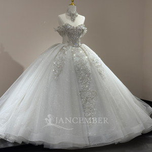 XS284 Beautiful Heavy Beaded Off Shoulder Wedding Vestidos De Novia Gowns Dress With Neckline - Product Image 3