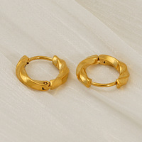 Twisted Hoop Earrings 304 Stainless Steel 18K Gold Vacuum Plated 15mm Compact Huggie Hoops Ribbon Texture Everyday Jewelry Gifts