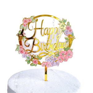 Adorno de acrílico impreso a color con diseño floral para tartas, cupcakes y postres, ideal para cumpleaños de diosas, bodas y fiestas de repostería, como inserto decorativo o letrero. - Product Image 1