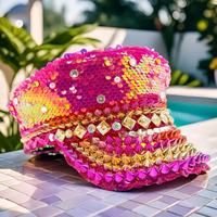 Chapeau de Capitaine à Paillettes Rose Vif et Orange, Multicolore, avec Strass Pointus, pour Festival Burning Man, Rave, Plage, Fête en Plein Air - Vente en Gros, MOQ 3