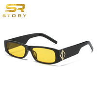 STY2326M Lunettes de soleil rectangulaires jaunes vintage de marque pour femme, monture étroite rétro léopard, verres solaires UV400 pour femmes et hommes