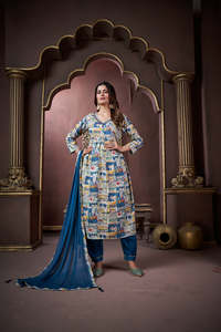 Elegant Printed Anarkali <b>Kurti</b> with Dupatta in Multicolor Abstract Design Ethnic <b>kurti</b> to Wear for Women - Product Image 5