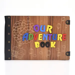 100 Pages Our Adventure Book Photo Album DIY Scrapbook Album with 3D Wood Letters Cover for Valentines Gifts Wedding Photo Album