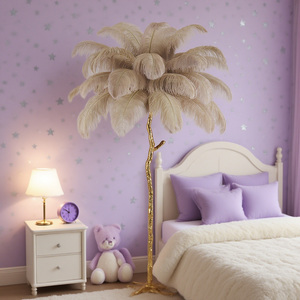 Lampe de chevet de luxe JACKSUN pour chambre de princesse, décoration de branche d'arbre en cuivre, lampadaires en plumes - Product Image 3