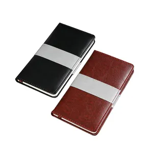 Wholesale notebook metal pen A6 small size hardcover journal spliced artificial leather stationery diary notepad gift set