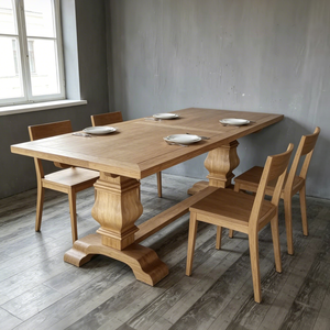 Solid Oak Reclaimed Wood <strong>Farmhouse</strong> Antique <strong>Dining</strong> <strong>Table</strong> and Chairs Set Home Furniture - Product Image 2